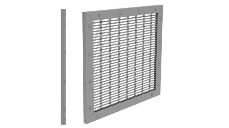 Architectural mesh installation with angle steel & frame and side view drawing