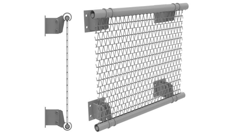Architectural mesh installation with cylindrical shroud & brackets and side view drawing