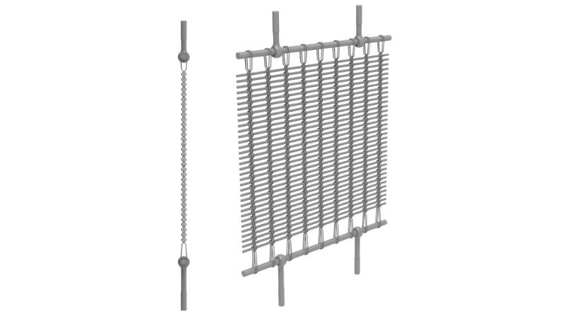 Architectural mesh installation with extended loops & eyebolts and side view drawing