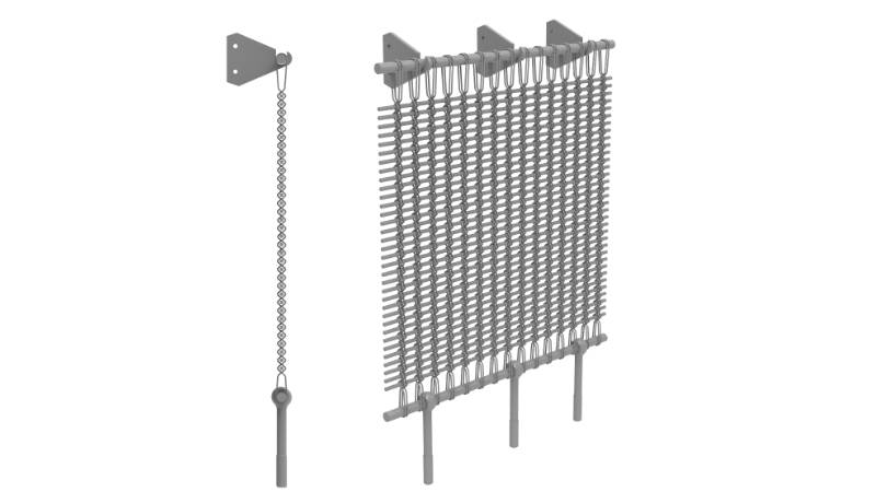 Architectural mesh installation with extended loops & hooks at top and side view drawing