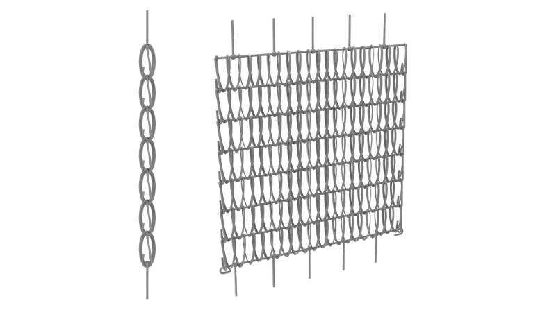 Architectural mesh installation with eyebolts and side view drawing