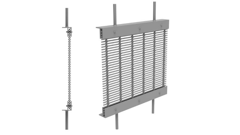 Architectural mesh installation with flat & angle with threaded rod and side view drawing