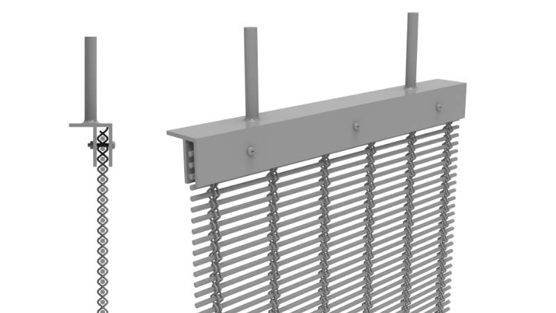 Architectural mesh flat & angle with threaded rod top mounting details and side view drawing