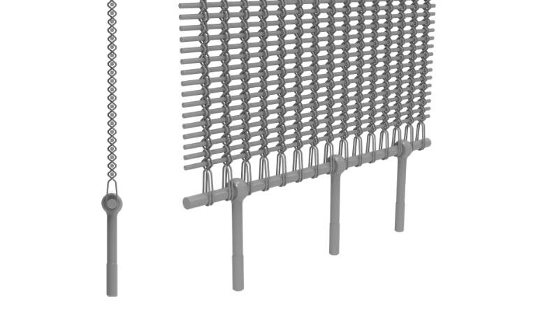 Architectural mesh extended loops & hooks bottom mounting details and side view drawing