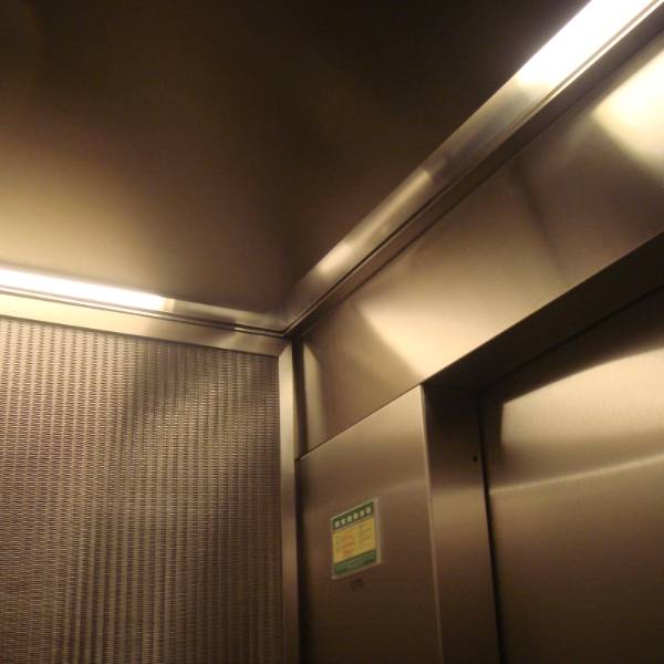 Argger architectural mesh acts for shopping mall elevator cab.