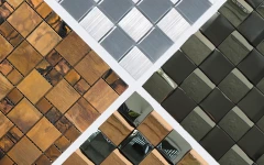 Metal mosaic composed of white, gray-white, and gray colors