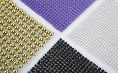 15 scale mesh curtain samples in different colors, patterns and shapes