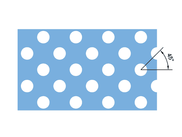 A drawing of round hole perforated metal in 45° staggered pattern