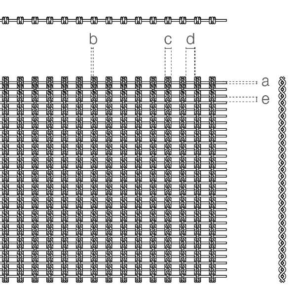 A drawing of Athena-0505D weave spacing architectural mesh.