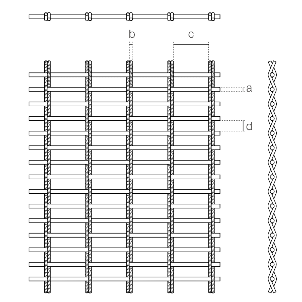 A drawing of Athena-3040D weave spacing architectural mesh.