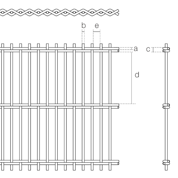 A drawing of Athena-5050D weave spacing architectural mesh.