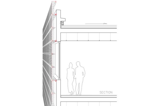 Un dessin de l'installation de la façade.