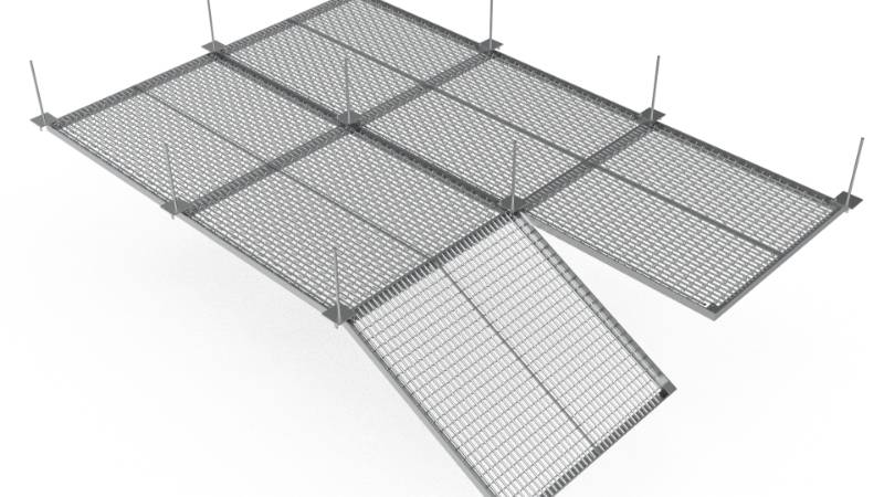 A drawing shows architectural mesh ceiling without sagging removable system installation.