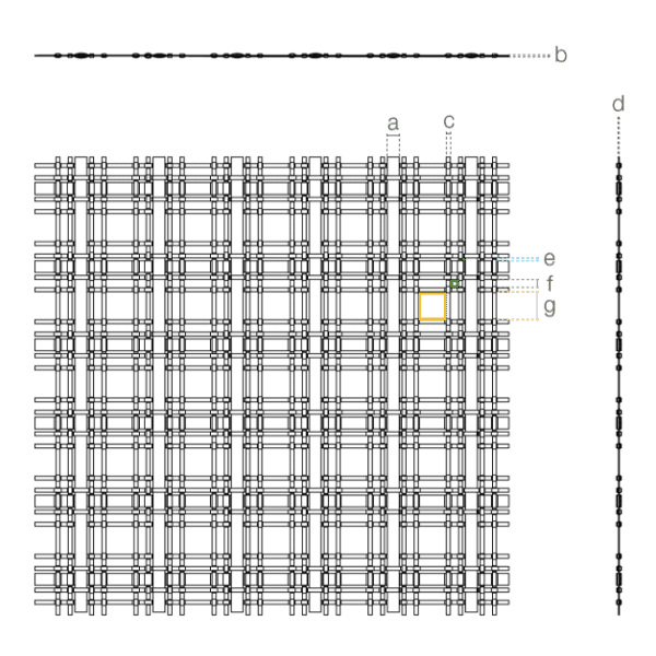 A drawing of Muses-1240D crimped architectural mesh.