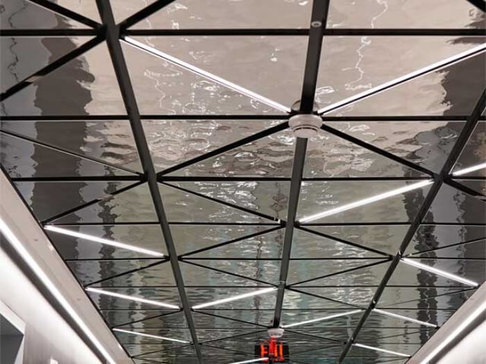 The office building is decorated with triangle water ripple stainless steel sheet ceiling.