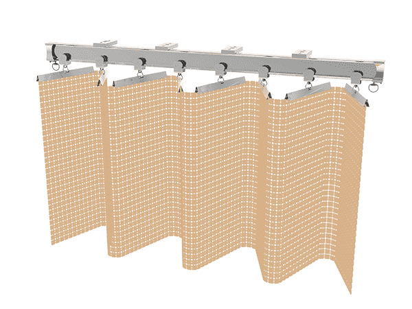 Um desenho da instalação da cortina do metal da escala
