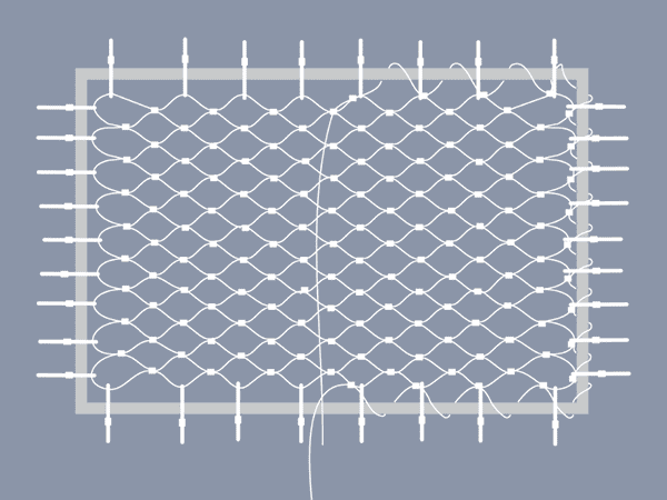 Fix the 4 sides of the stainless steel rope mesh with stainless steel wire ropes.