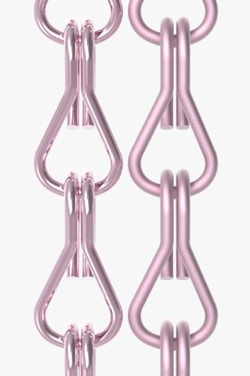 A matte pale pink and a gloss pale pink chain link curtains