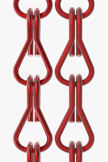 A matte passion red and a gloss passion red chain link curtains